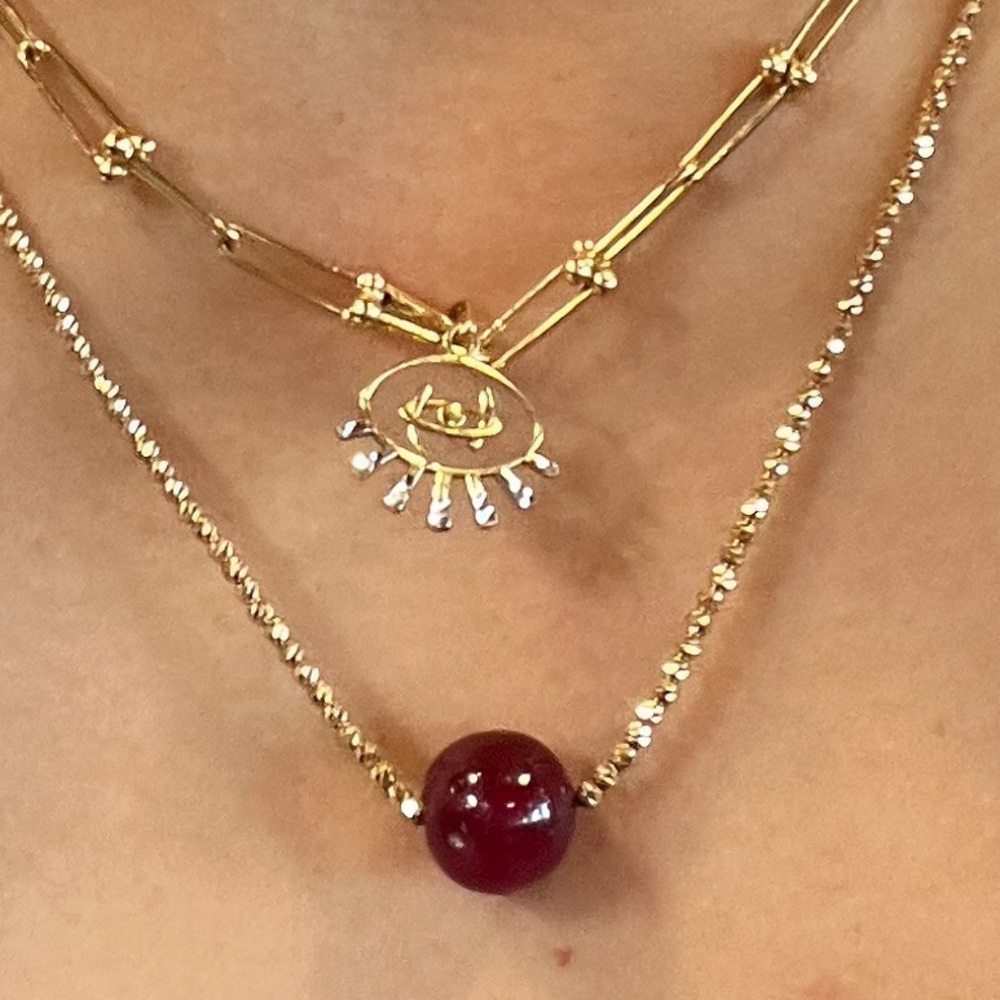 Red Ball Chain 18k Solid Gold - image 2